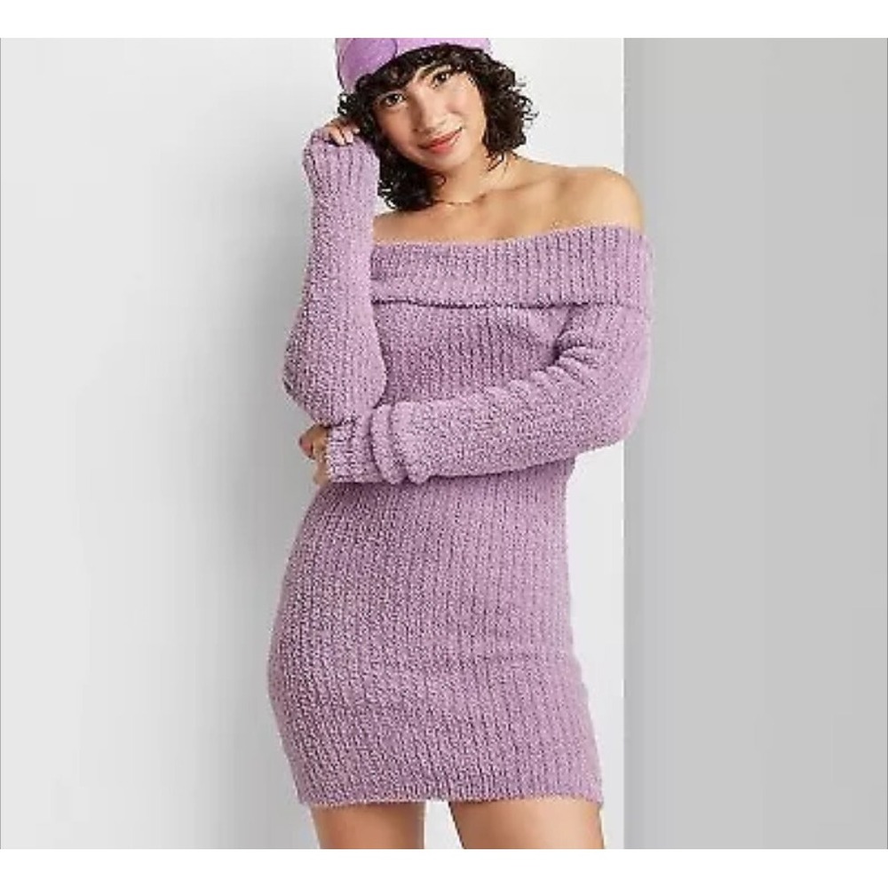 Women's Long Sleeve Mini Sweater Dress - Wild Fable Mauve size XXS
